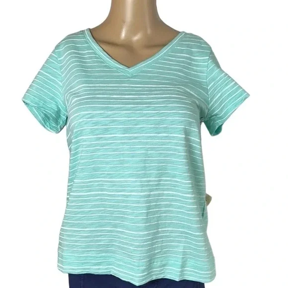 Habitat. ESCAPE. V neck tee shirt with cap sleeves, striped , boxy , relax fit - Picture 1 of 8